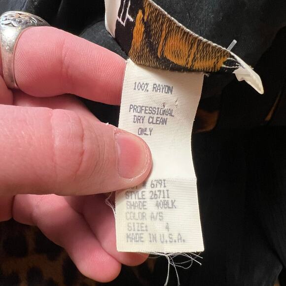 VINTAGE 80s Peplum Leopard Coat Blazer Size 4 Chiffon Glam Avant Garde - Picture 5 of 8